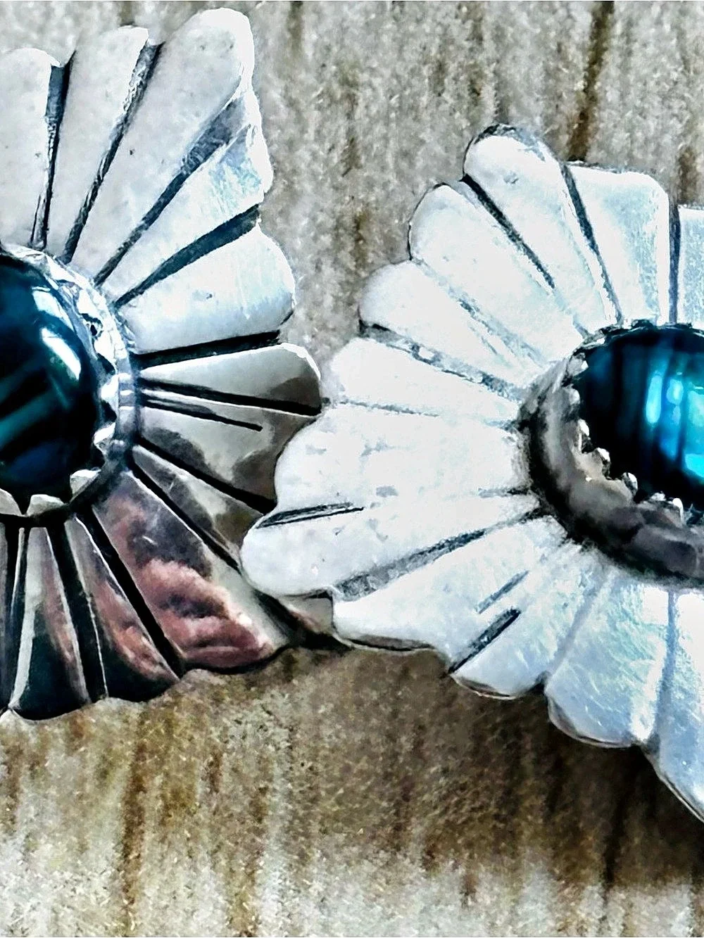 Floral Blue cabochon and Sterling Silver Earrings